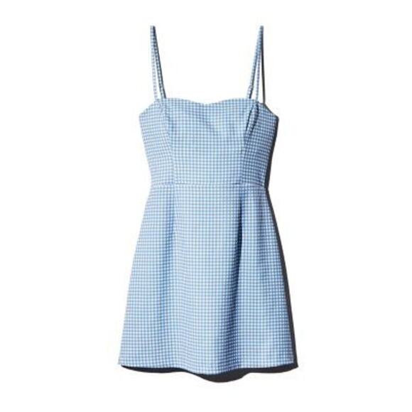 French Connection Whisper Tie-Back Gingham Mini Dress Blue White Check - Size 4 - Picture 2 of 13